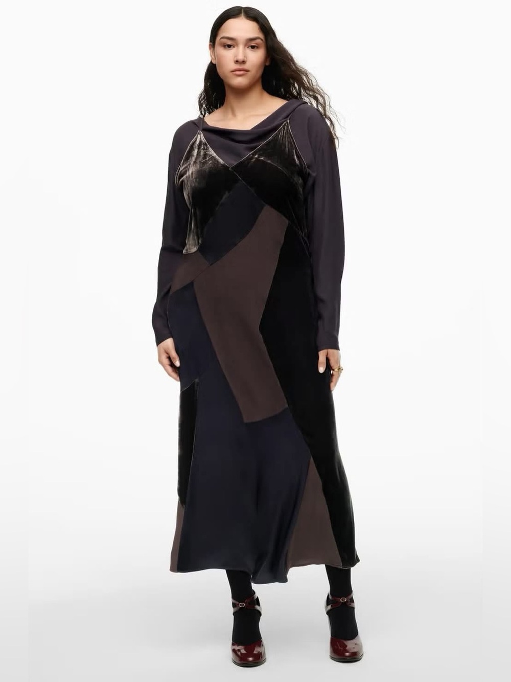 ZARA - Velvet Satin Patchwork Spaghetti strap dress. It has pockets! XS